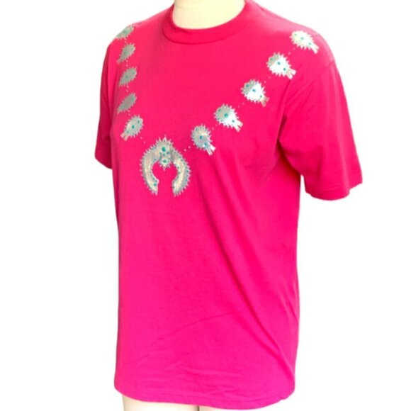 Sunbelt Sportswear Tee Pink Silver & Turquoise Squash Blossoms Sz M Pink 33Q - Picture 3 of 8